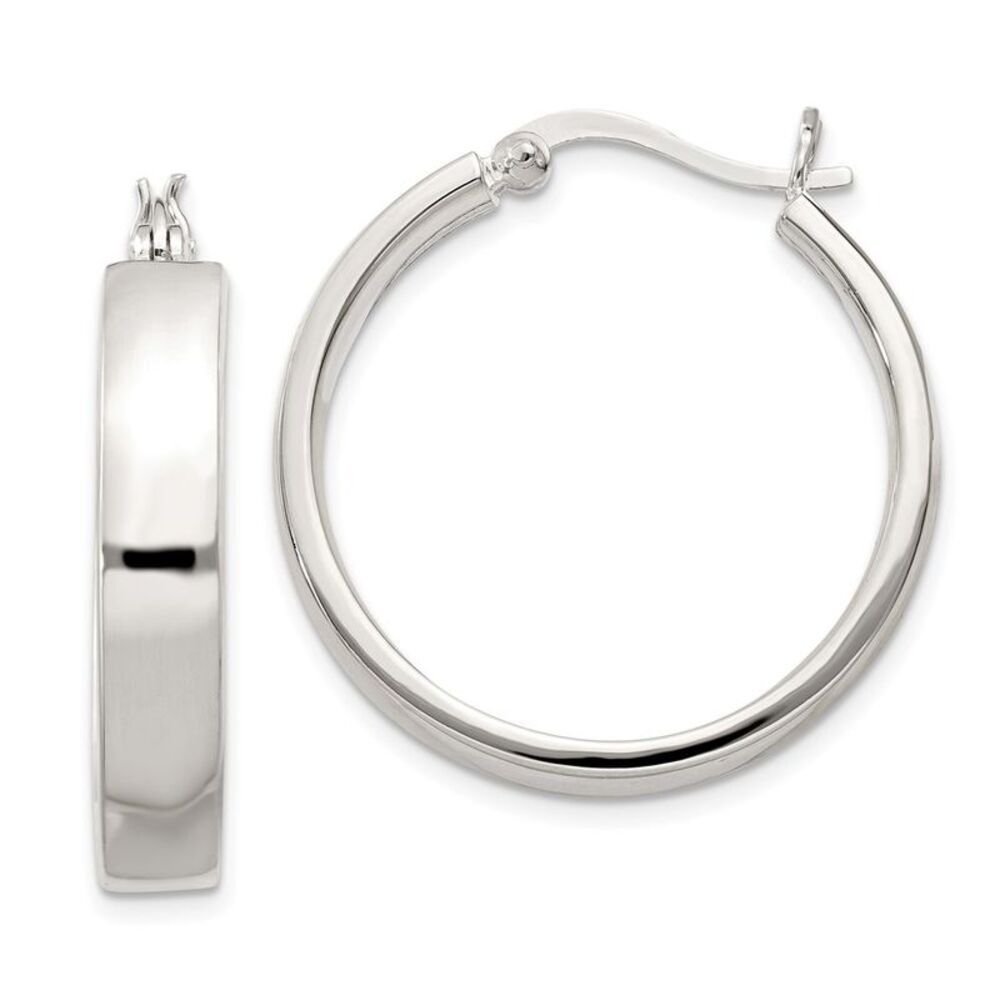 5mm, Sterling Silver Polished Round Hoop Earrings - 25mm (1 Inch)